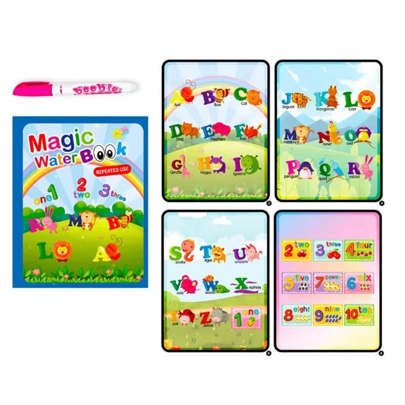 Children Early Education Toys Magical Book with Pen Water Drawing Montessori Toys Gift Reusable Coloring Book Magic Drawing Book